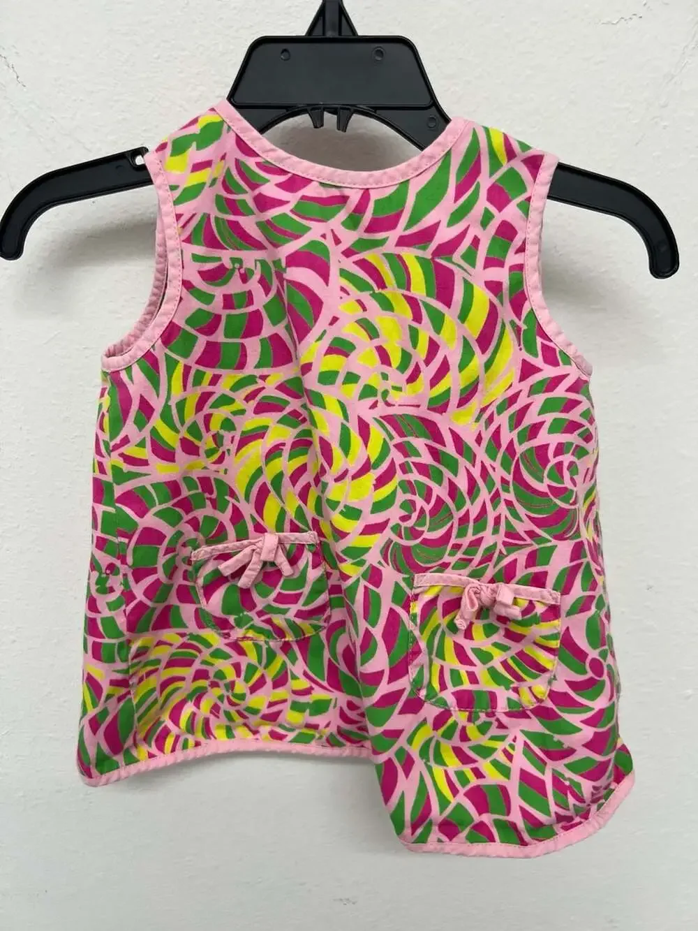 Lilly Pulitzer Pink and Green Spiral Print Sleeveless Dress with Pockets 6-12 M